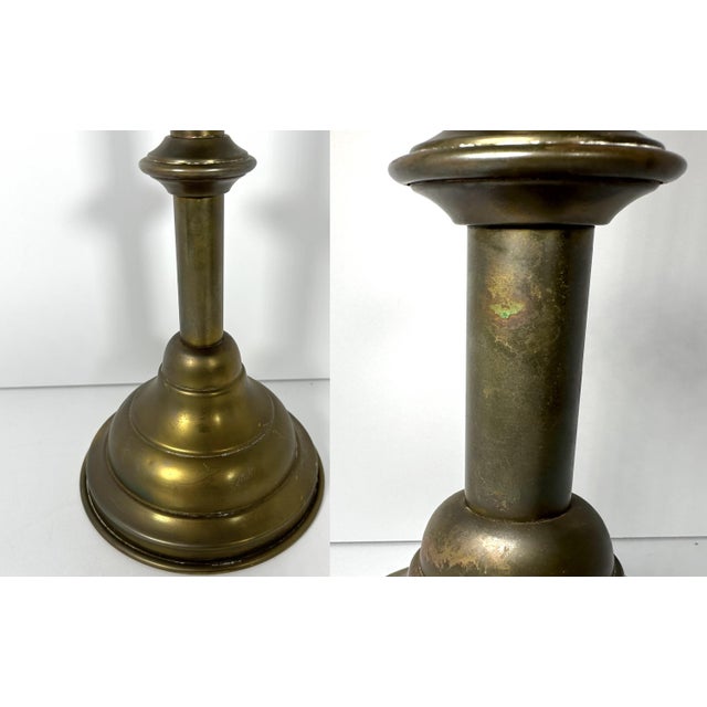 Antique U.S. Army Brass Candelabras: Adjustable Pair For Sale - Image 4 of 10