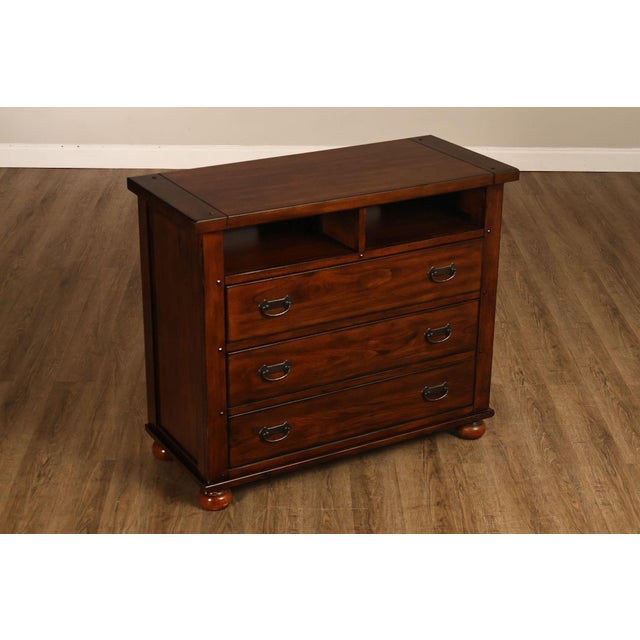 Mission Style Media Chest Crafted In Warm Rustic Finish Wood With Clean Transitional Lines And Simple Craftsman Detailing....