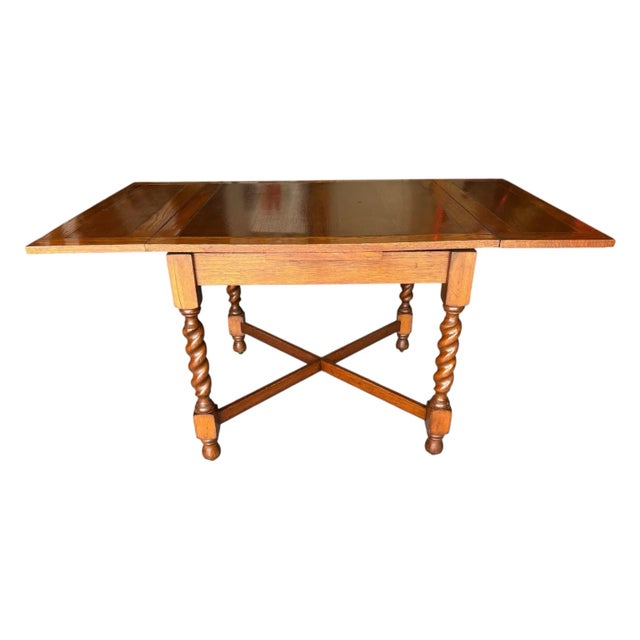 1930s Professionally Restored - 1930s Draw Leaf Table - Solid Oak - Barley Twist (#19). For Sale - Image 5 of 10