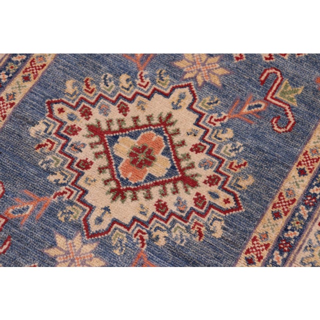Boho Chic Tribal Kazak Light Blue/Beige Wool Runner Rug- 2'9''x9'6'' For Sale In New York - Image 6 of 10