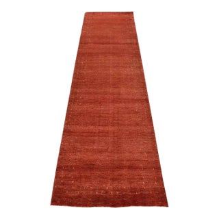 Gabbeh Runner 2’10” X 9’11” Red Wool Contemporary Hand-Knotted Oriental Rug For Sale