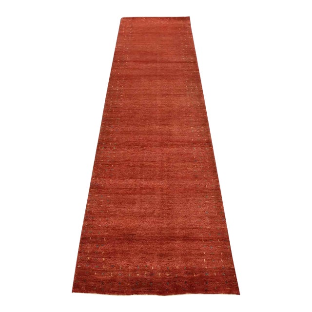 Gabbeh Runner 2’10” X 9’11” Red Wool Contemporary Hand-Knotted Oriental Rug For Sale