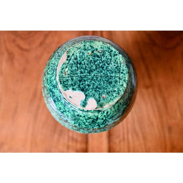 Speckled Turquoise Green Glazed Ceramic Vase from Accolay, 1950s For Sale - Image 9 of 10