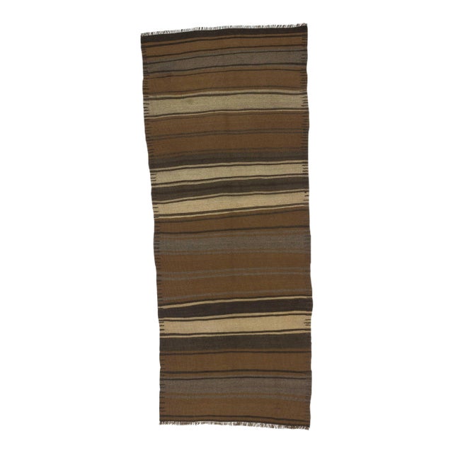 Vintage Turkish Kilim Striped Handwoven Runner Rug - 3′8″ × 8′10″ For Sale