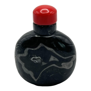 Late 20th Century Black Snuff Bottle With White Lines