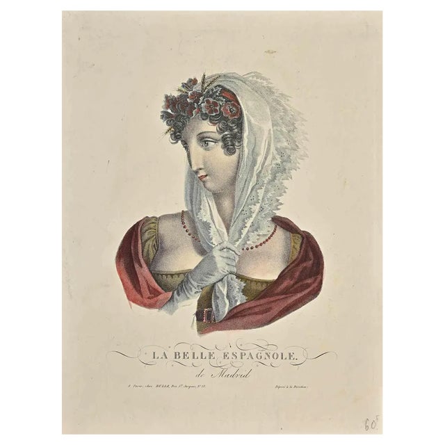 Noel François Bertrand, The Spanish Beauty, Etching, 19th Century For Sale