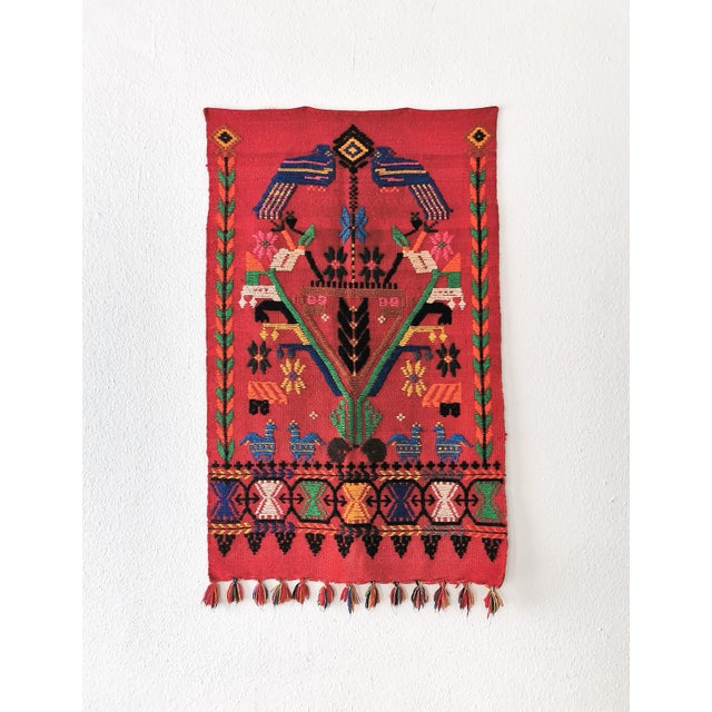 Red Vintage Mexican Wall Rug, 1970s For Sale - Image 8 of 8