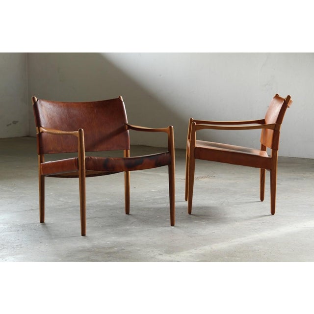 1960s Premier 69 Armchairs in Oak and Cognac Leather by Per-Olof Scotte for Mobel Ikea, 1960s, Set of 2 For Sale - Image 5 of 18