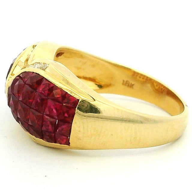 1990s Italian 18k Gold Ruby Diamond Crossover Cocktail Ring, Size 6.5 For Sale - Image 9 of 13