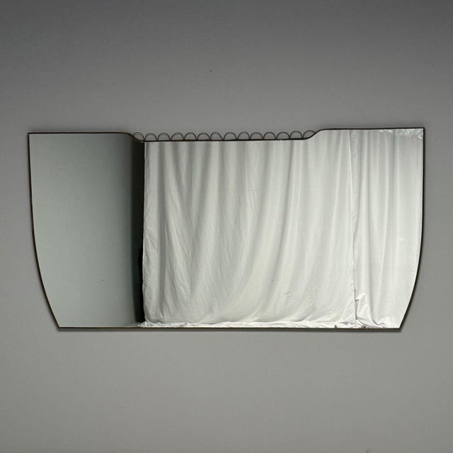 Mid-Century Modern Osvaldo Borsani Attr, Monumental Wall Mirror, Tinted Mirror, Brass, Italy, 1940s For Sale - Image 3 of 14