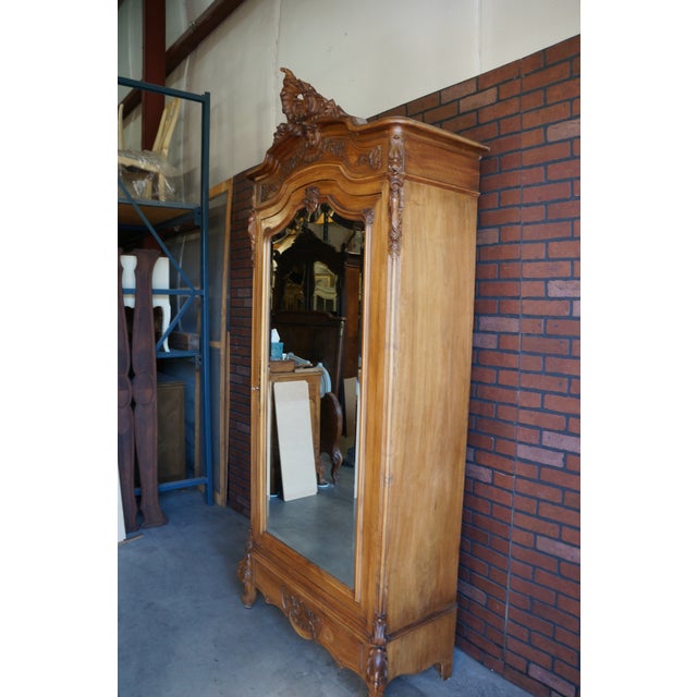 Antique French Rococo Single Mirrored Door Armoire For Sale - Image 10 of 10