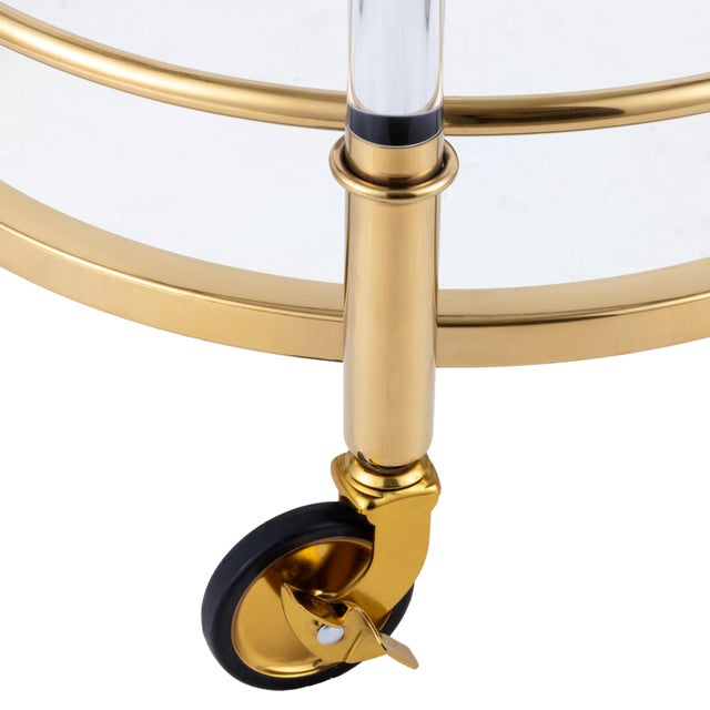 Pasargad Home Crystallin 2-Tier Bar Cart With Gold Accents & Wheels For Sale - Image 4 of 8