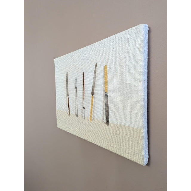 2026 Contemporary 'Knives and Forks No.3' Minimalist Still Life Oil Painting by British Artist Brendan Lancaster, Unframed For Sale - Image 6 of 10