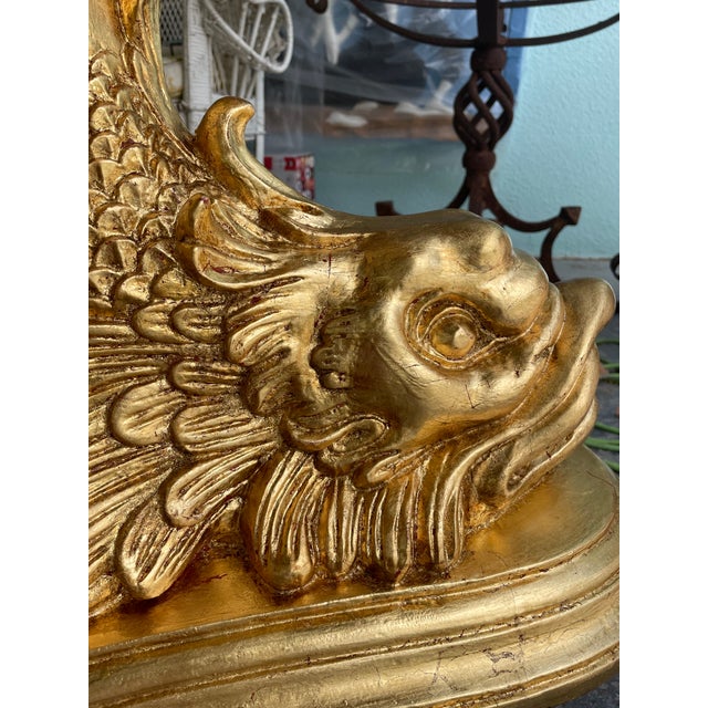 Gold Rare Italian Dolphin Table, Circa 1910–1930, Restored Gold Leaf & Original Green Marble For Sale - Image 8 of 12