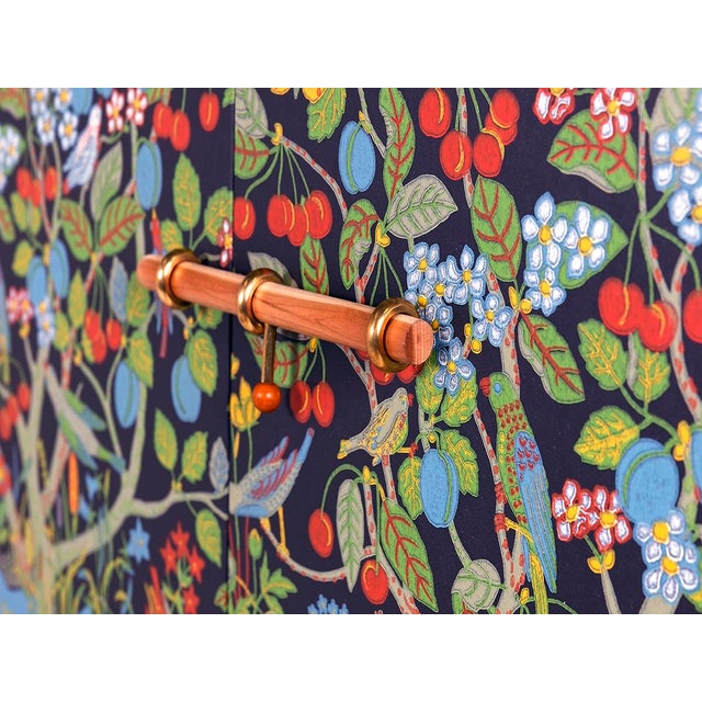 Beautiful Ivy Cabinet, Cherry, Brass, Josef Frank 'Paradiset' Wallpaper For Sale - Image 9 of 12