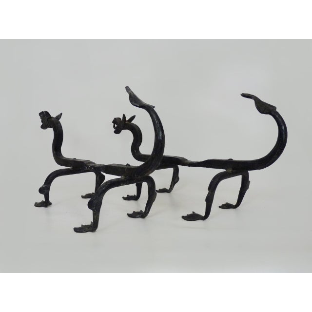 Wrought Iron Dragon Andirons, 1940s, Set of 2 For Sale - Image 9 of 10