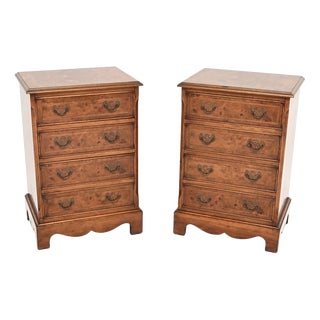 Antique Georgian Burr Walnut Bedside Chest of Drawers, 1930, Set of 2 For Sale
