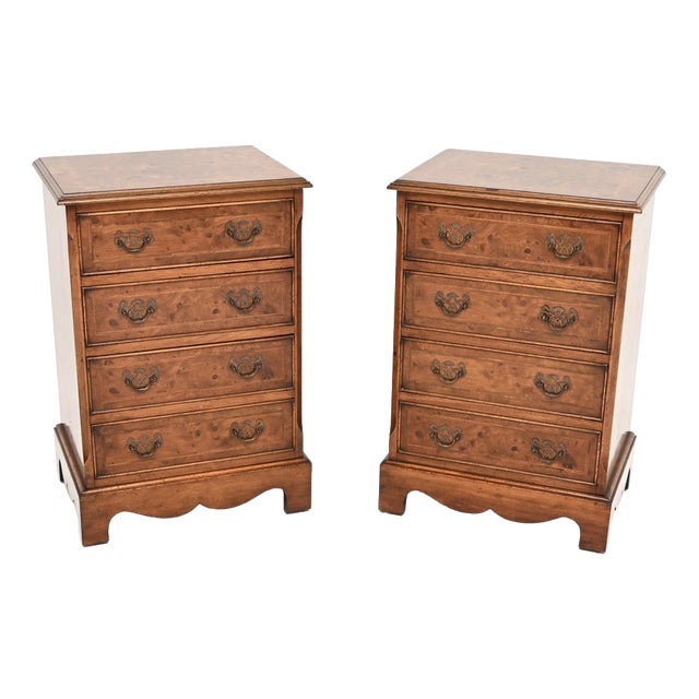 Antique Georgian Burr Walnut Bedside Chest of Drawers, 1930, Set of 2 For Sale