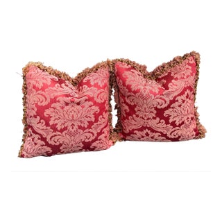 Red and Gold Damask Pillows- a Pair For Sale