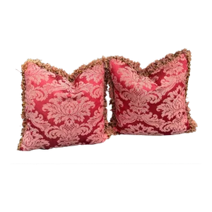 Red and Gold Damask Pillows- a Pair