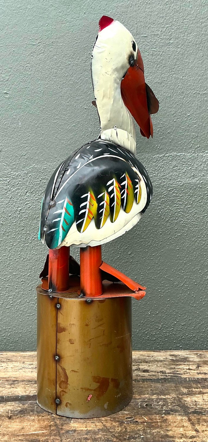 Vintage Torch Cut Metal Pelican - Side view