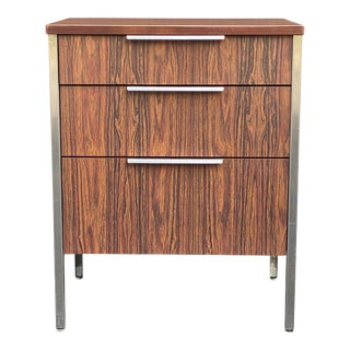 Mid-Century Modern Rosewood Laminate & Stainless Steel Bedside Table For Sale
