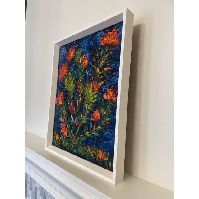 Vintage Contemporary Impasto Floral Still Life Framed Original Oil Painting, Red, Blue, Green For Sale - Image 4 of 11