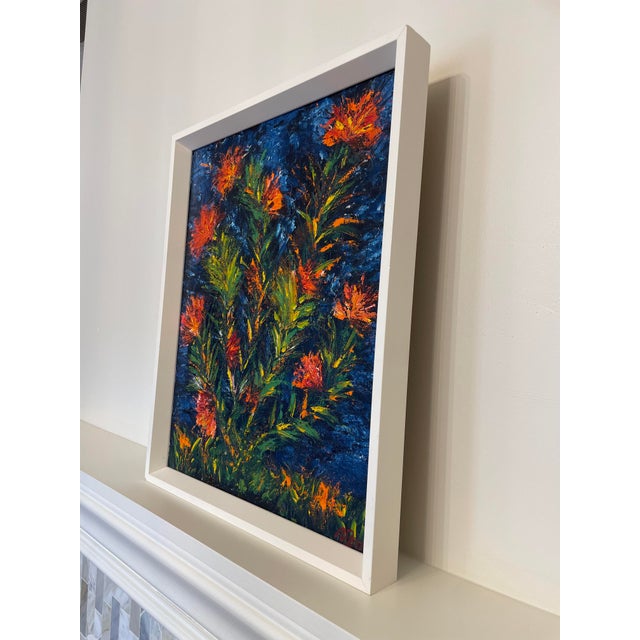 Vintage Impasto Contemporary Floral Still Life Framed Original Oil Painting, Red, Blue, Green For Sale - Image 4 of 11