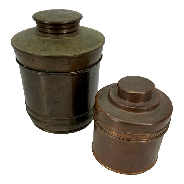 Set of 2 1930's Decorative Copper Humidors For Sale