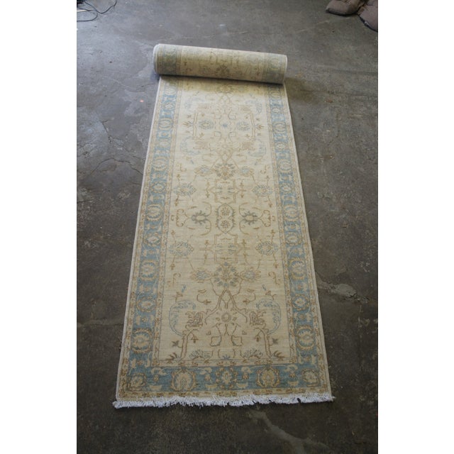 Late 20th Century Turkish Style Traditional Floral Motif Rug Runner Staircase Blue & Beige 19' For Sale - Image 9 of 9