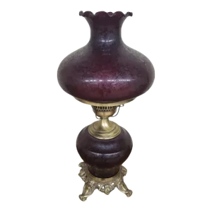 Solid Brass and Cranberry Glass Parlor Table Lamp
