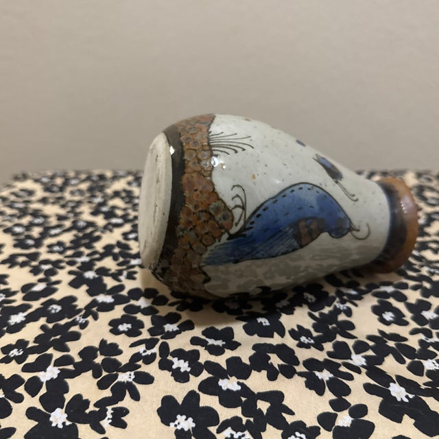 Blue 1980s Mexican Pottery Bud Vase Blue Bird For Sale - Image 8 of 10