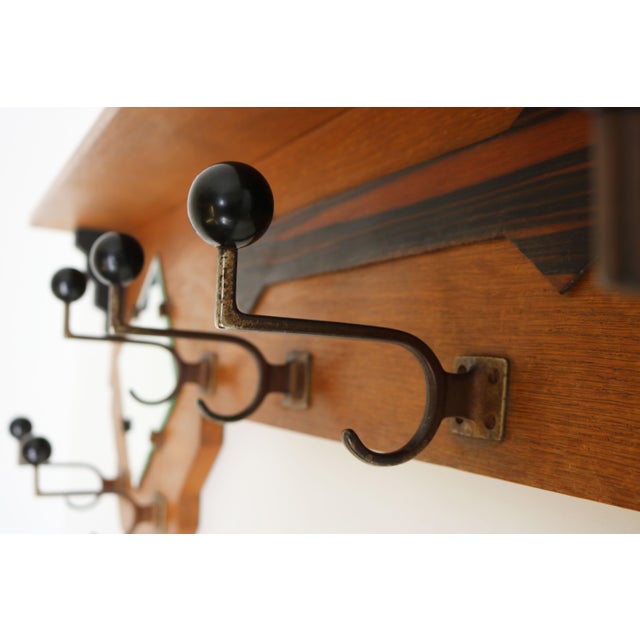 Dutch Art Deco Coat Rack with Beveled Mirror in Oak, 1930 For Sale - Image 4 of 10