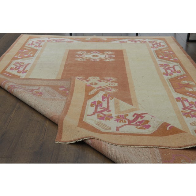 1970s Vintage Turkish Oushak Handmade Wool Cotton Cream Area Rug For Sale - Image 11 of 11