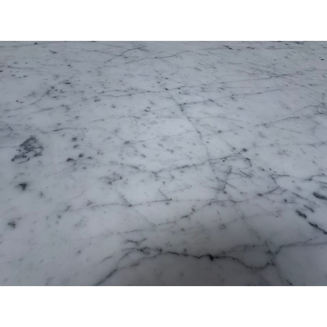 Rh Aero Stone Rectangular Dining Table – 120" | Italian Carrara Marble Top | Cast Iron Pedestal Base For Sale - Image 18 of 18