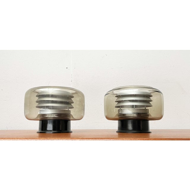 Mid-Century Modern Space Age German Lamellar Metal and Smoke Glass Flush Mounts from Erco, 1960s, Set of 2 For Sale - Image 16 of 18