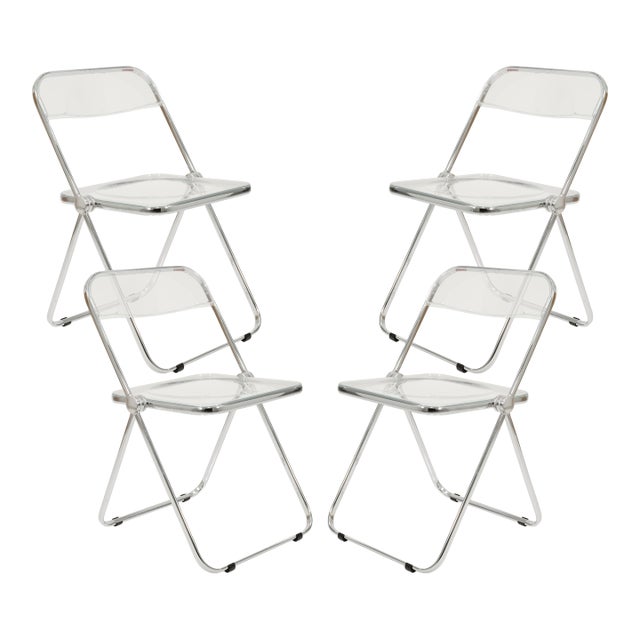 Set of 4 Pila Folding Lucite Chairs by Piretti for Castelli With Original Box For Sale