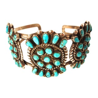 Antique Sterling Silver Turquoise Cuff Bracelet For Sale