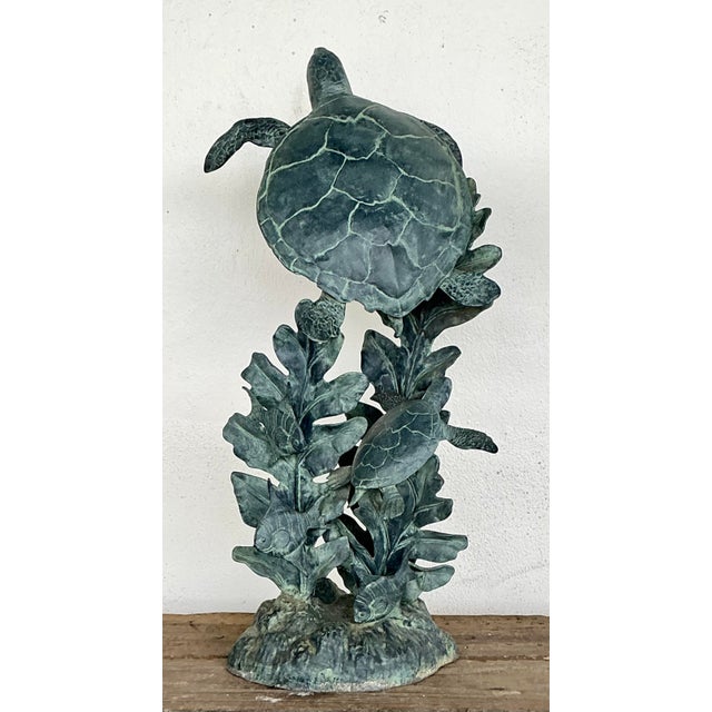 Verdigris Vintage Verdigris Cast Aluminum Sea Turtle Sculpture For Sale - Image 8 of 12