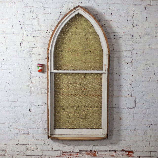 Early to Mid-20th Century Gothic Style Rustic Wood Window With Amber Dimpled Glass For Sale - Image 9 of 12