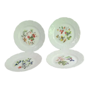 Vintage Dansk Made in Franch Fine Porcelain Hand Painted Berry Dessert Plates- Set of 4