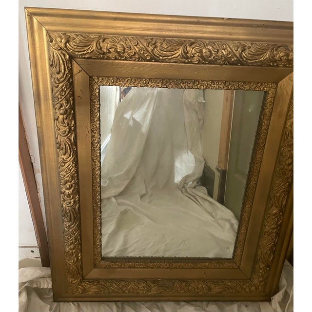 Victorian Antique Victorian Gold Giltwood Gesso Wide Frame Wall Mirror For Sale - Image 3 of 7
