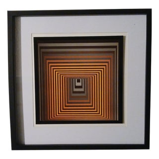 After Victor Vasarely, French Op-Art Kinetic Geometric Composition in Earth Tones, 1975, Print, Framed For Sale