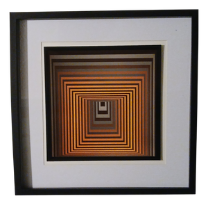 After Victor Vasarely, French Op-Art Kinetic Geometric Composition in Earth Tones, 1975, Print, Framed