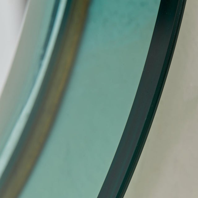 Cristal Arte Italian Aqua Glass Round Wall Mirror Attributed to Cristal Arte, 1960s For Sale - Image 4 of 10