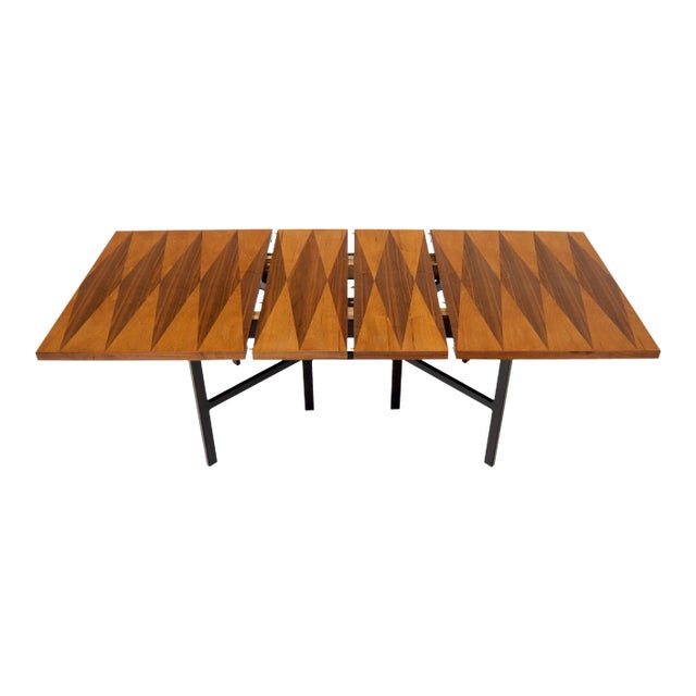 Milo Baughman for Directional Dimond Teak & Walnut Dining Table Gate Legs Base For Sale