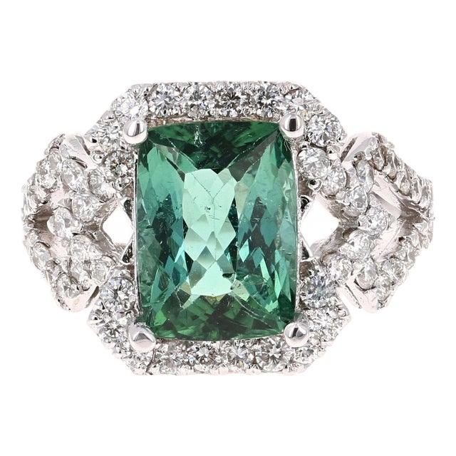 4.81 Carat Tourmaline Diamond 14 Karat White Gold Ring, Size 7 For Sale
