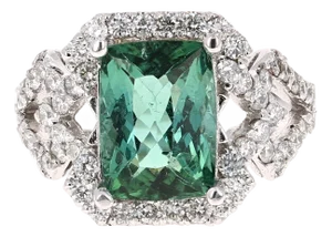 4.81 Carat Tourmaline Diamond 14 Karat White Gold Ring, Size 7