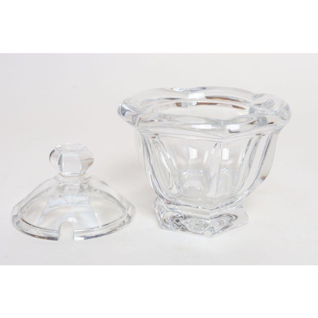 Elegant sugar bowl with lid and spoon notch by Baccarat in the Harcourt Missouri pattern (formerly known as Bretagne), ca....