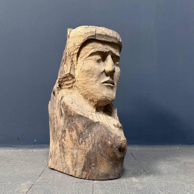 Large Bust in Carved Wood, 1950s For Sale - Image 3 of 18